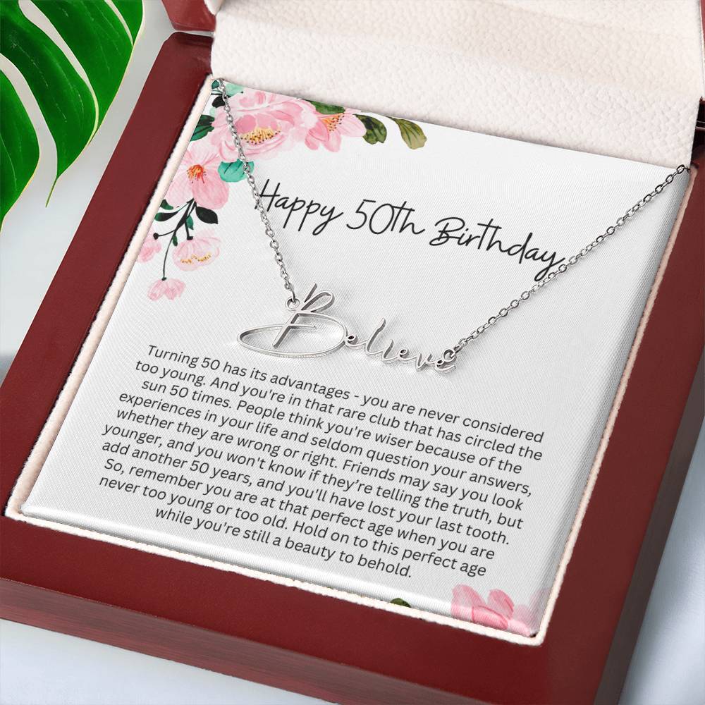 Personalized 50th Birthday Gift for Her - Customizable Signature Style Name Necklace