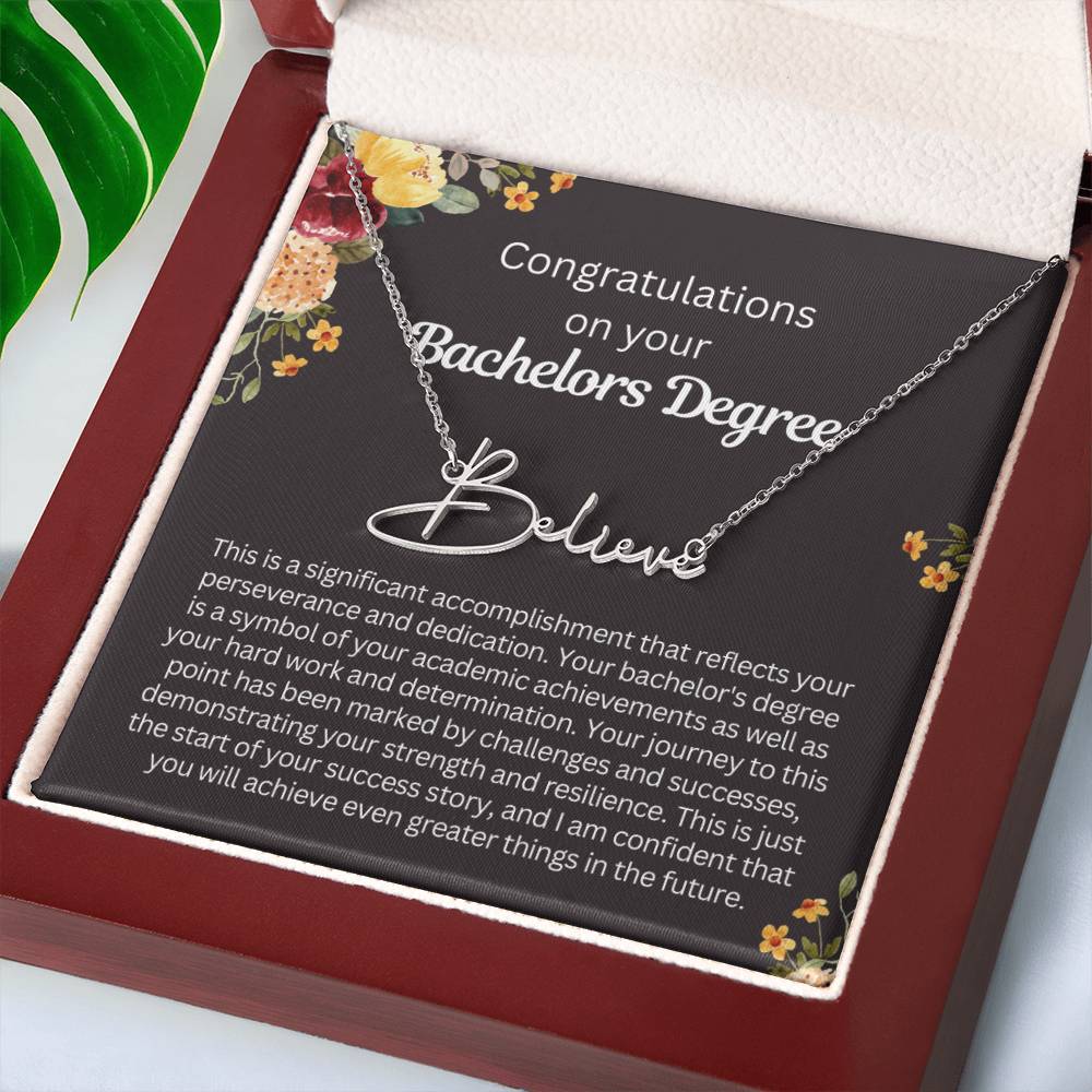 Personalized Bachelors Degree Graduation Gift - Customizable Signature Style Name Necklace