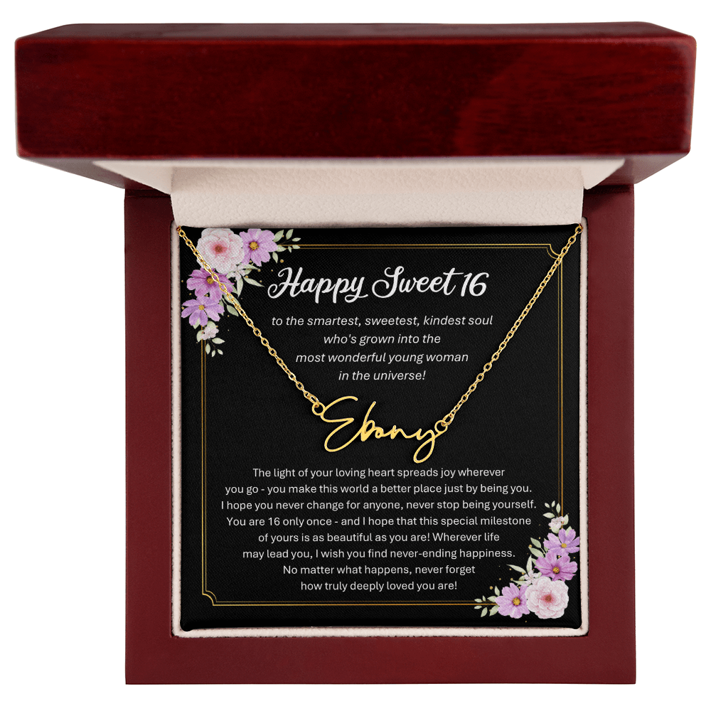 Personalized Sweet 16 Birthday Gift – Custom Signature Style Name Necklace – Unique Name Plate Necklace for Granddaughter from Grandma or Daughter from Mom