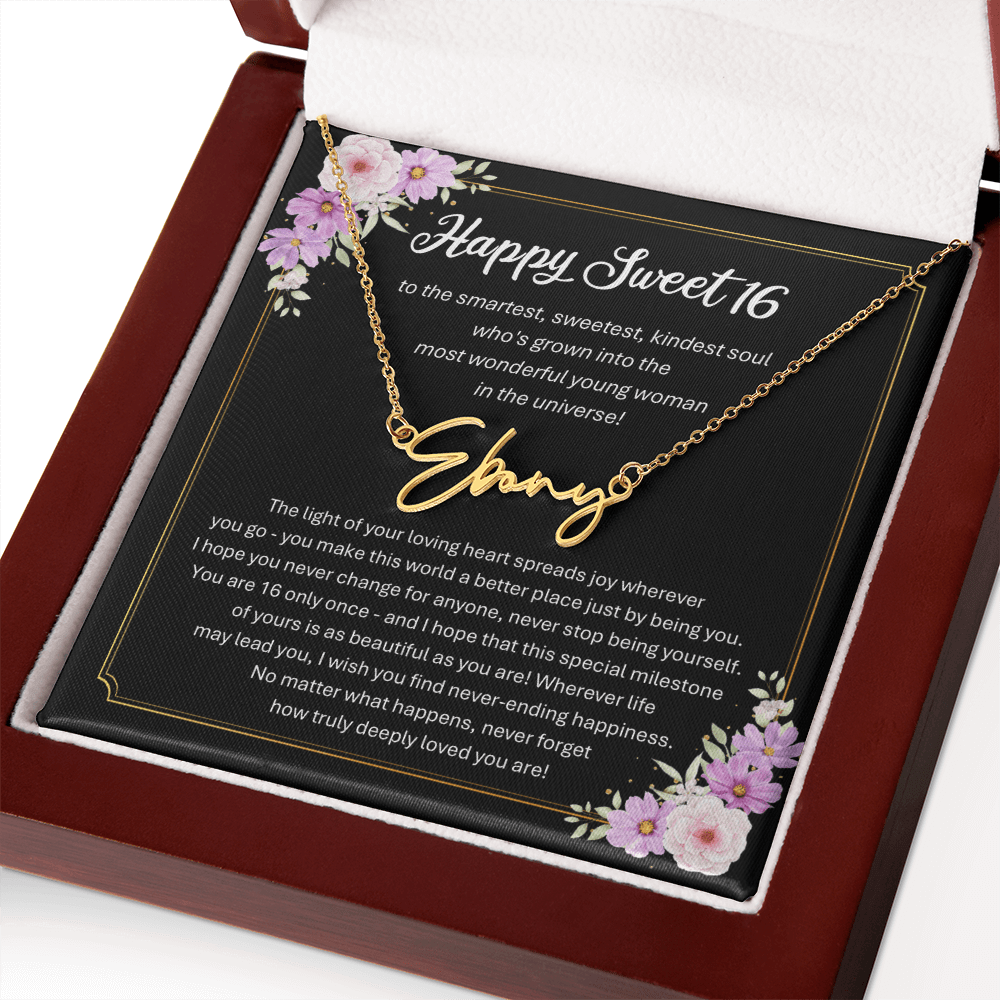 Personalized Sweet 16 Birthday Gift – Custom Signature Style Name Necklace – Unique Name Plate Necklace for Granddaughter from Grandma or Daughter from Mom