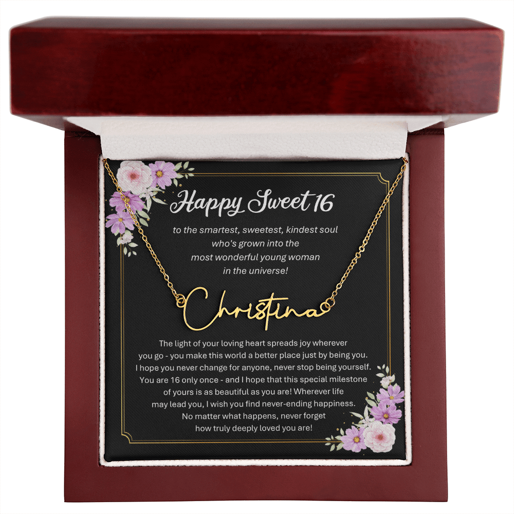 Personalized Sweet 16 Birthday Gift – Custom Signature Style Name Necklace – Unique Name Plate Necklace for Granddaughter from Grandma or Daughter from Mom