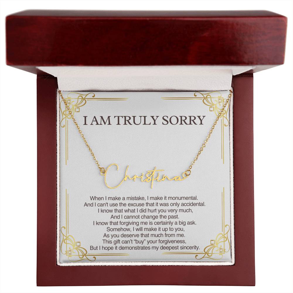 Personalized Apology Gift for Her - Customizable Signature Style Name Necklace - I am Truly Sorry