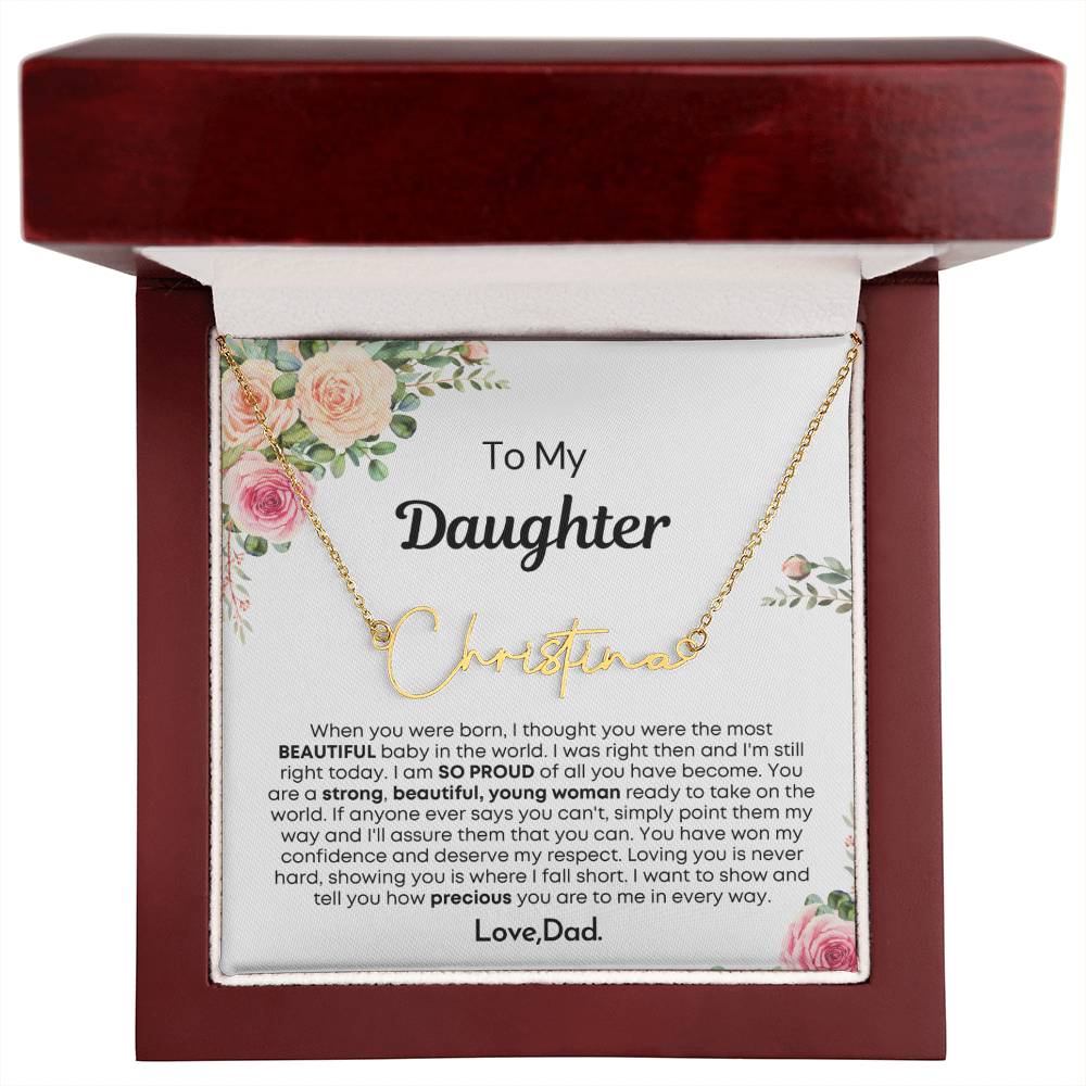 Personalized Graduation Gift for Daughter from Dad - Customizable Signature Style Name Necklace for Her