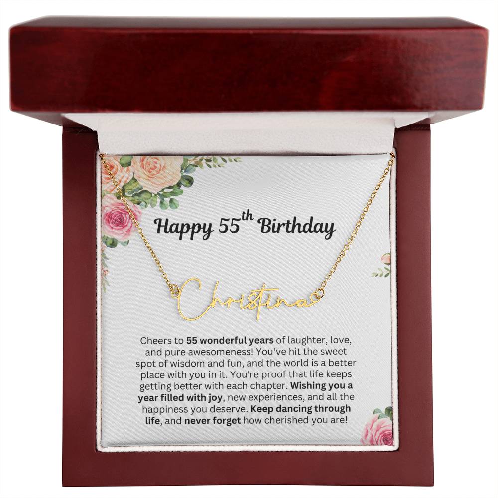 Personalized 55th Birthday Gift for Her - Customizable Signature Style Name Necklace