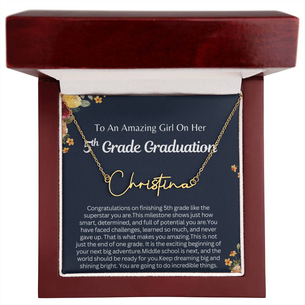 Personalized 5th Grade Graduation Gift, Signature Style Name necklace for Her