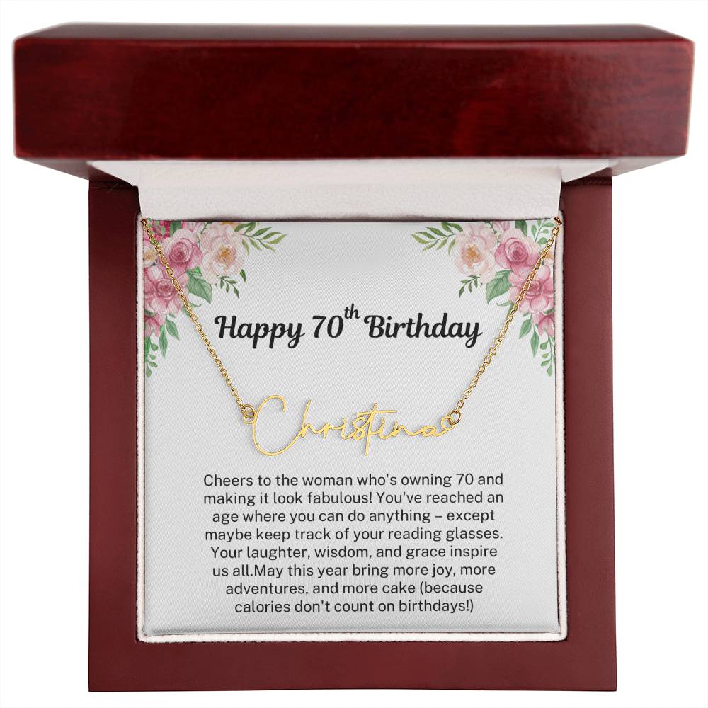 Personalized 70th Birthday Gift for Her - Customizable Signature Style Name Necklace