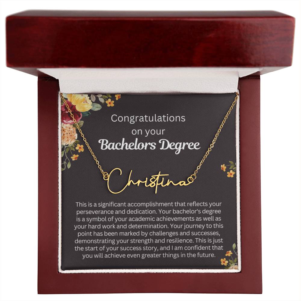 Personalized Bachelors Degree Graduation Gift - Customizable Signature Style Name Necklace