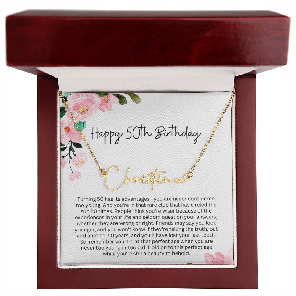 Personalized 50th Birthday Gift for Her - Customizable Signature Style Name Necklace