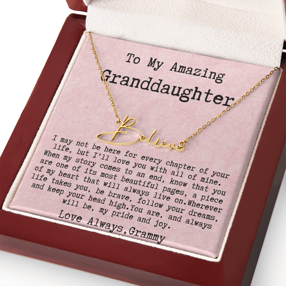 Personalized Birthday Gift for Granddaughter – Custom Signature Style Name Necklace – Unique Name Plate Necklace from Grammy