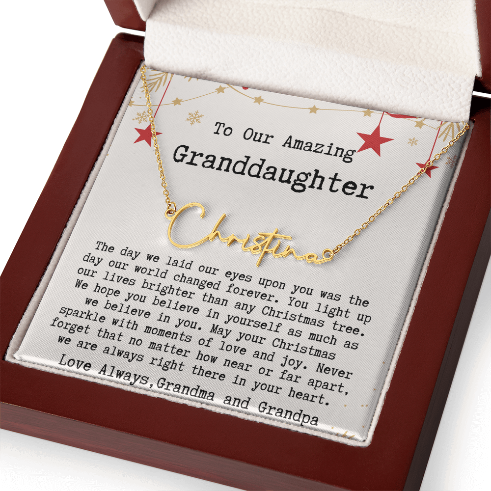 Personalized Christmas Gift from Grandma & Grandpa to Granddaughter - Signature Style Name Necklace