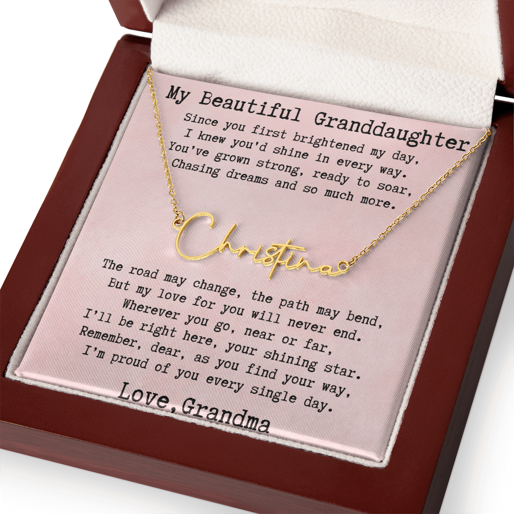 Personalized Birthday Gift for Granddaughter – Custom Signature Style Name Necklace – Unique Name Plate Necklace from Grandma