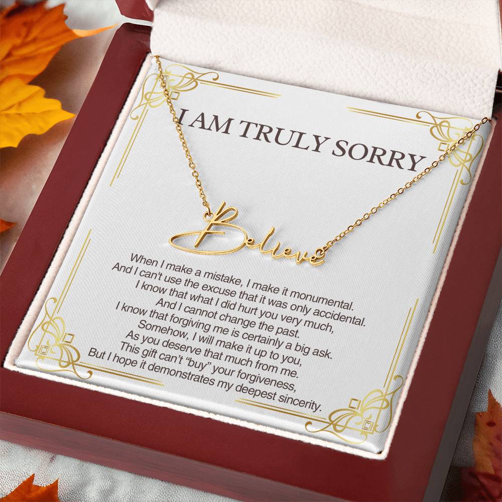 Personalized Apology Gift for Her - Customizable Signature Style Name Necklace - I am Truly Sorry