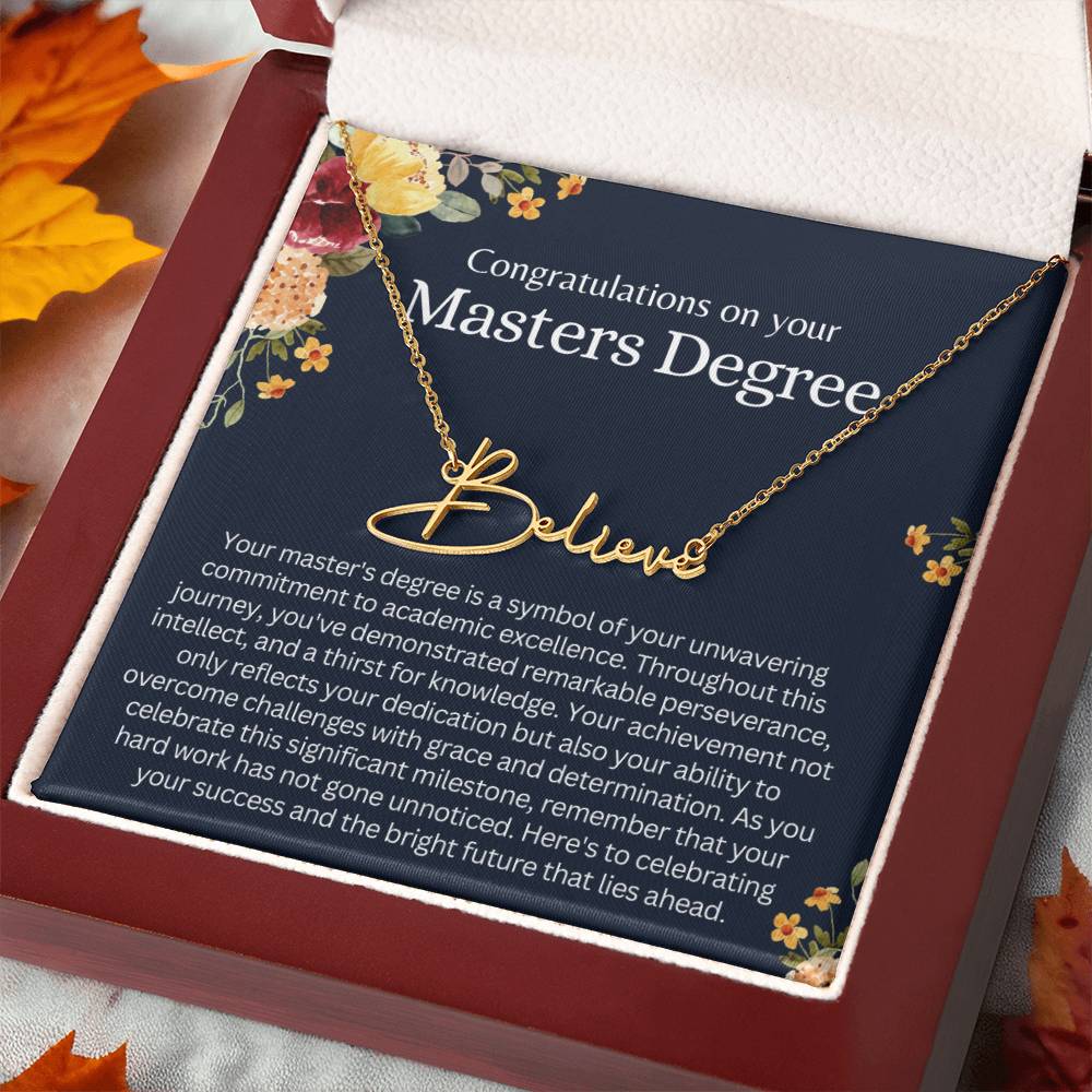 Personalized Masters Degree Gift for Her - Customizable Signature Style Name Necklace