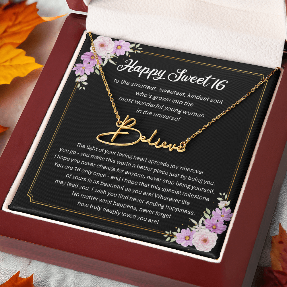 Personalized Sweet 16 Birthday Gift – Custom Signature Style Name Necklace – Unique Name Plate Necklace for Granddaughter from Grandma or Daughter from Mom