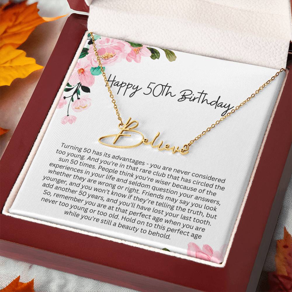 Personalized 50th Birthday Gift for Her - Customizable Signature Style Name Necklace