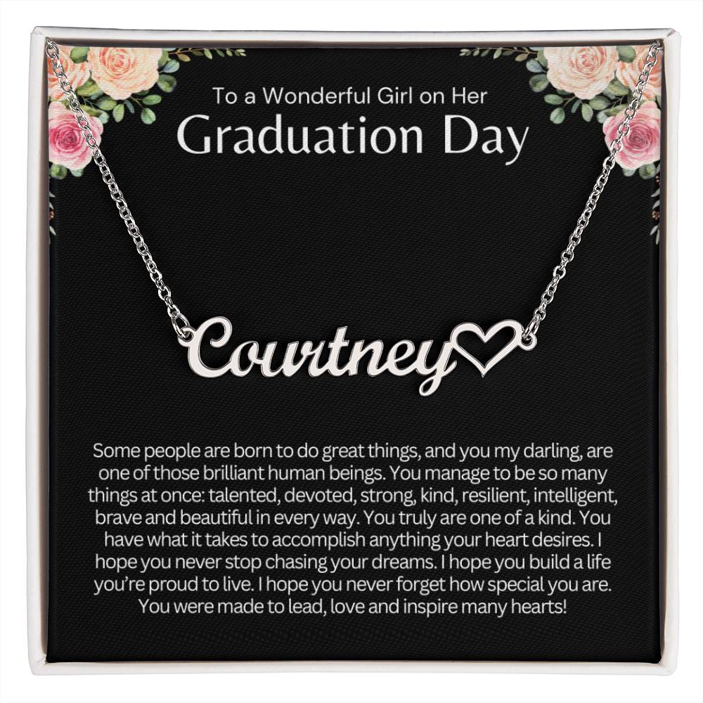 Personalized Graduation Gift for Her, Custom Heart Name Necklace