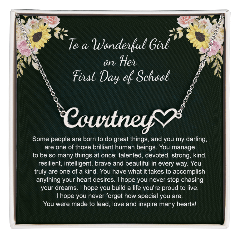 1st Day of School Gift- Heart Name Necklace