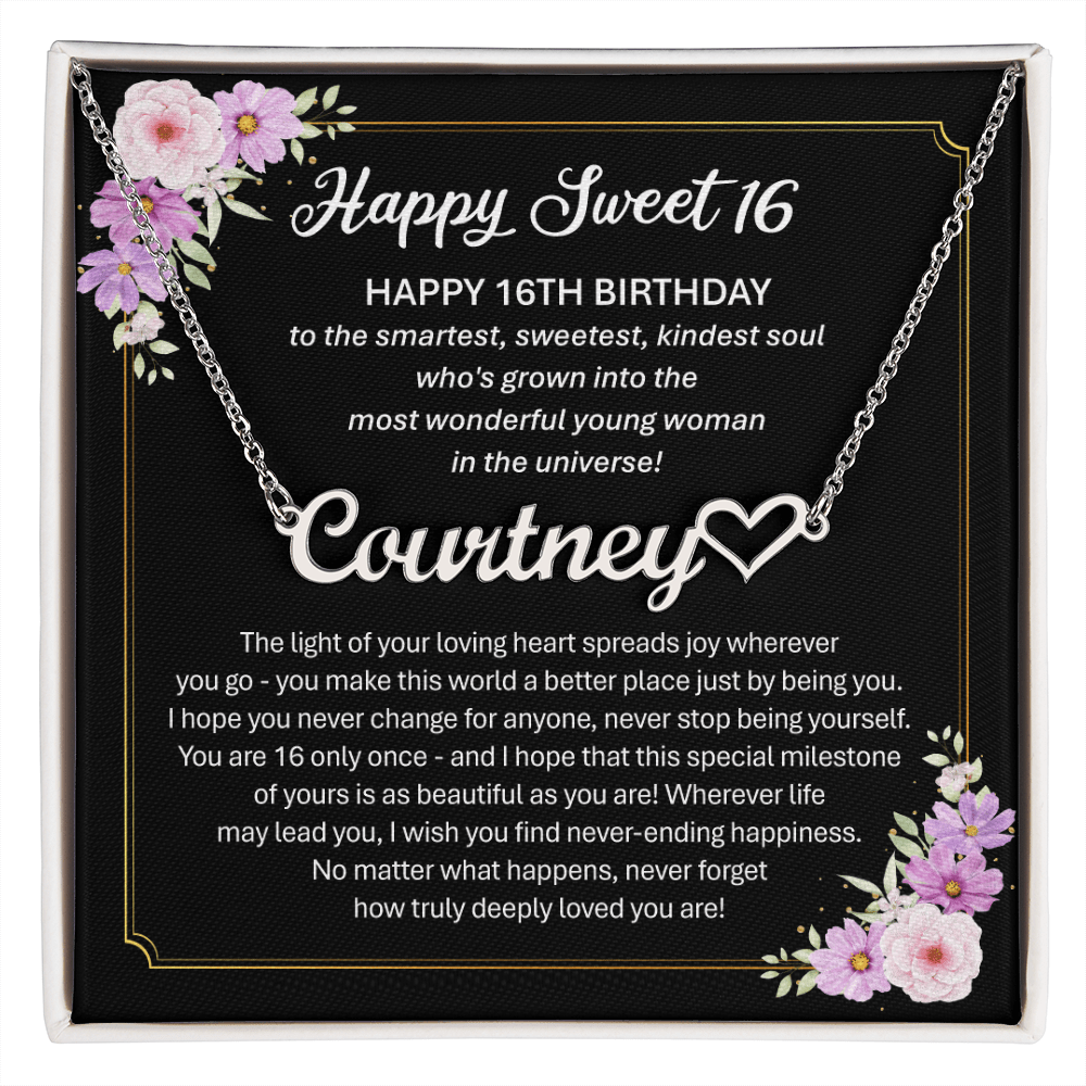 Sweet 16 Gift - Heart Name Necklace