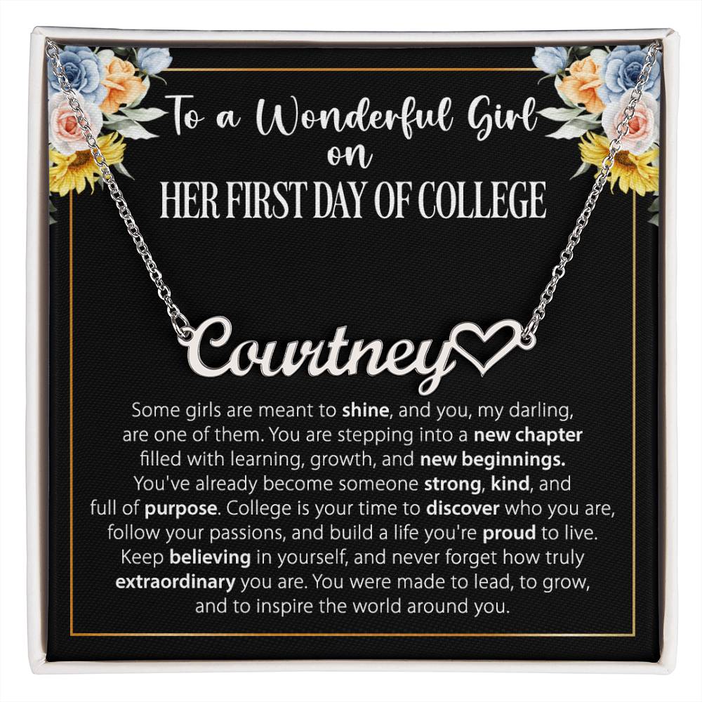 1st Day of College Gift - Heart Name Necklace