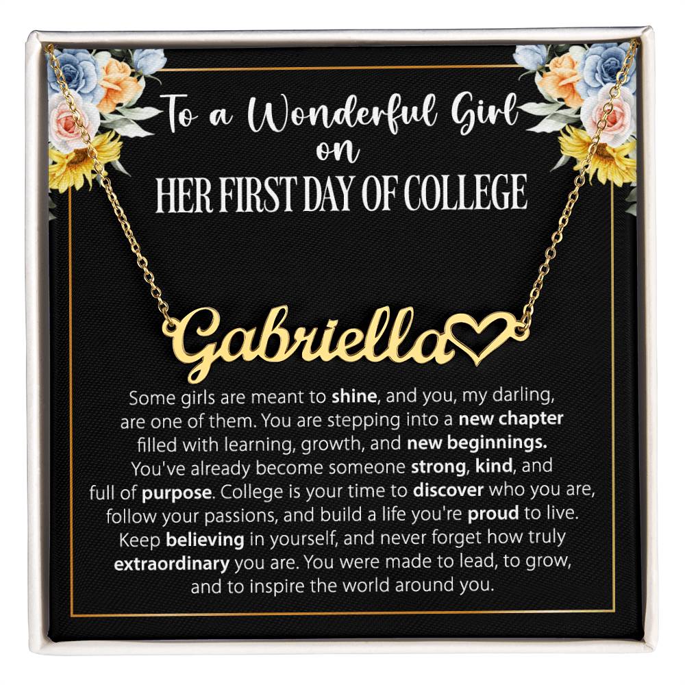 1st Day of College Gift - Heart Name Necklace