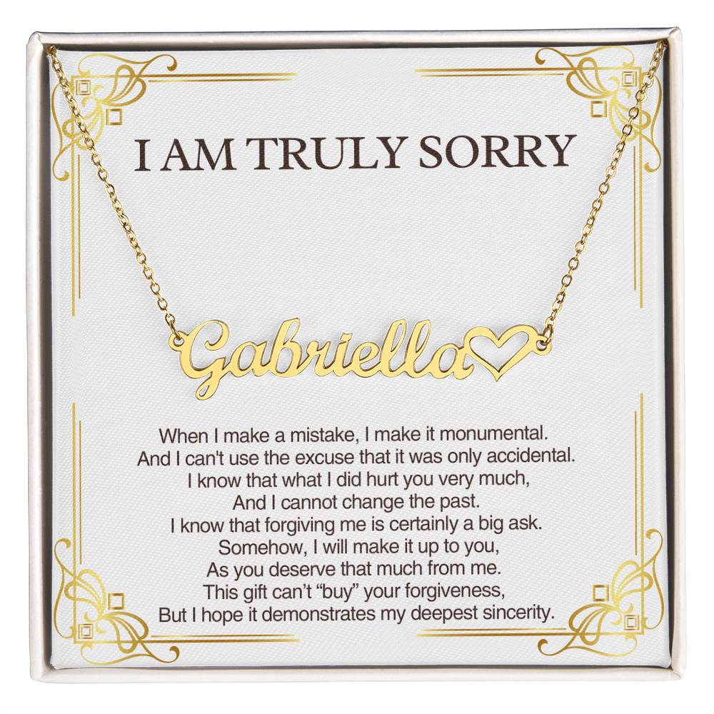 Personalized Apology Gift for Her -Customizable Heart Name Necklace - I am Truly Sorry