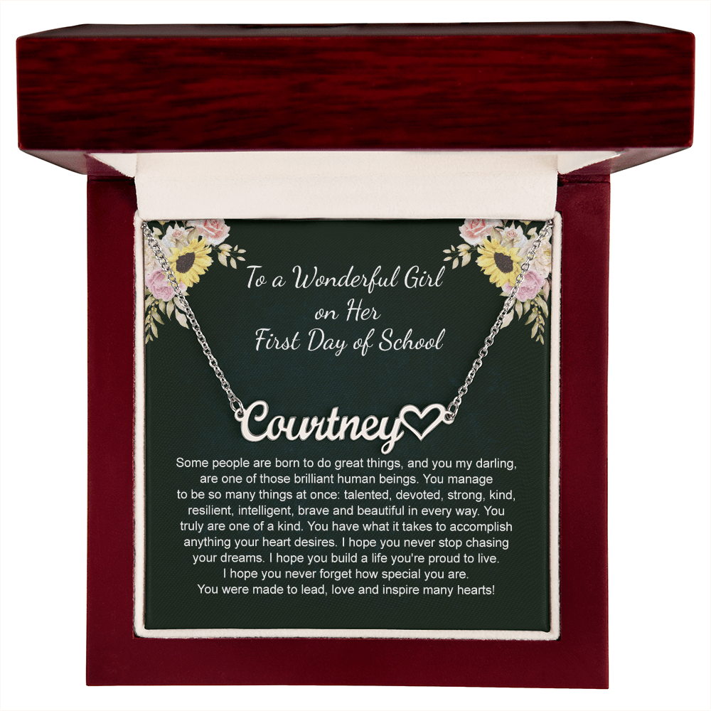 1st Day of School Gift- Heart Name Necklace