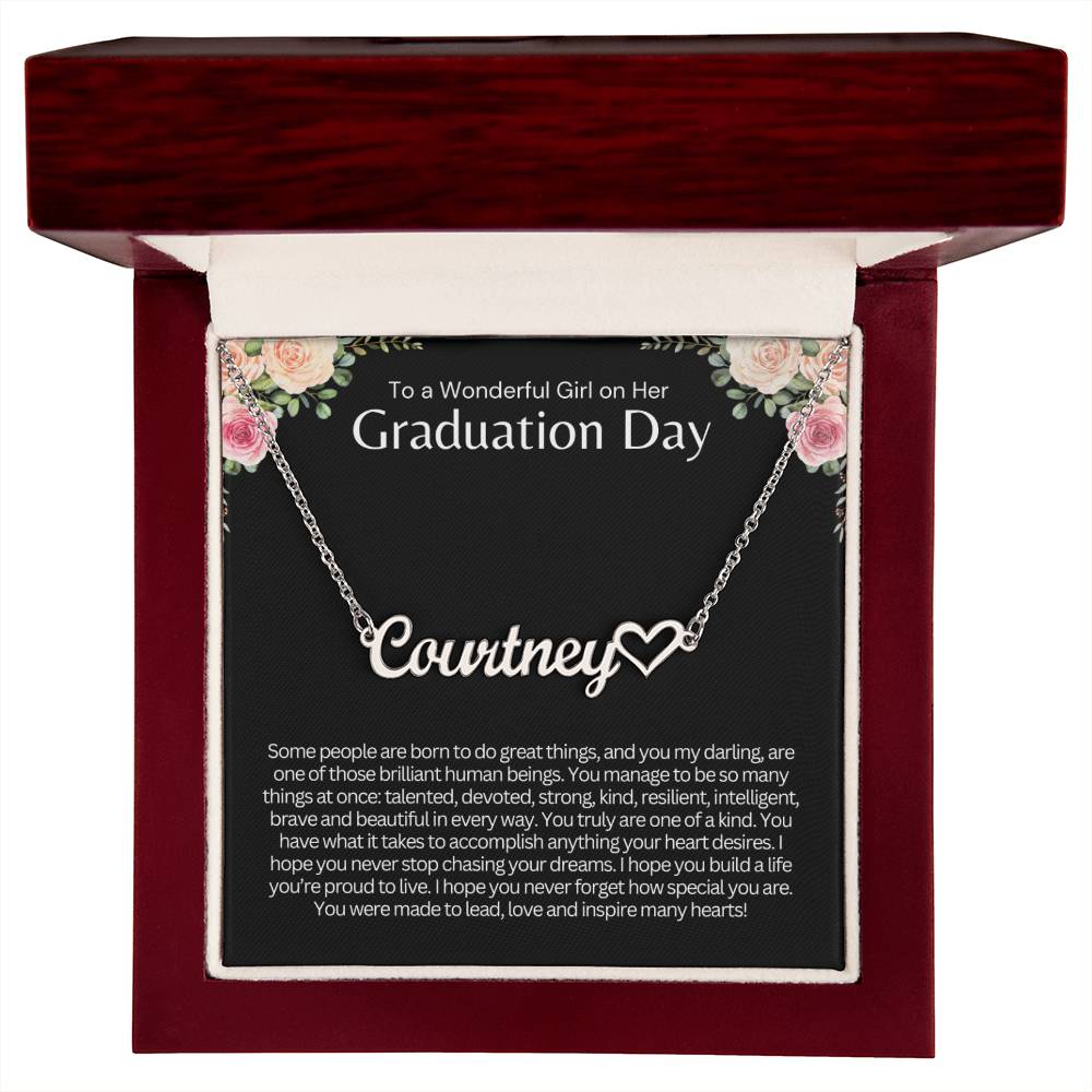 Personalized Graduation Gift for Her, Custom Heart Name Necklace