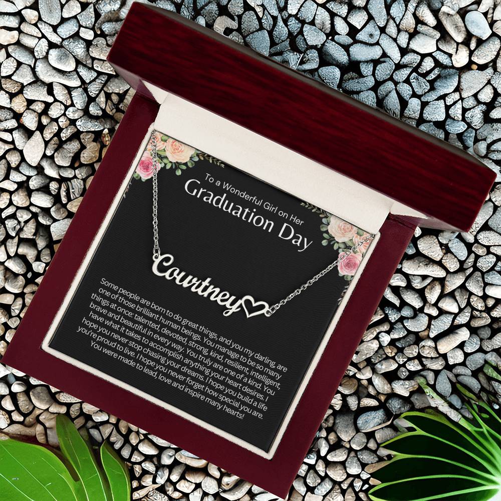 Personalized Graduation Gift for Her, Custom Heart Name Necklace