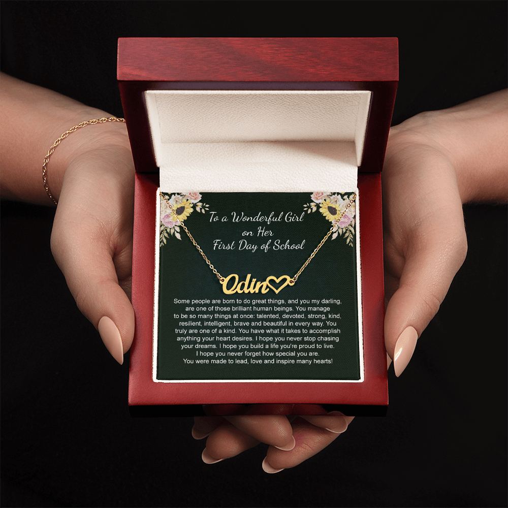 1st Day of School Gift- Heart Name Necklace