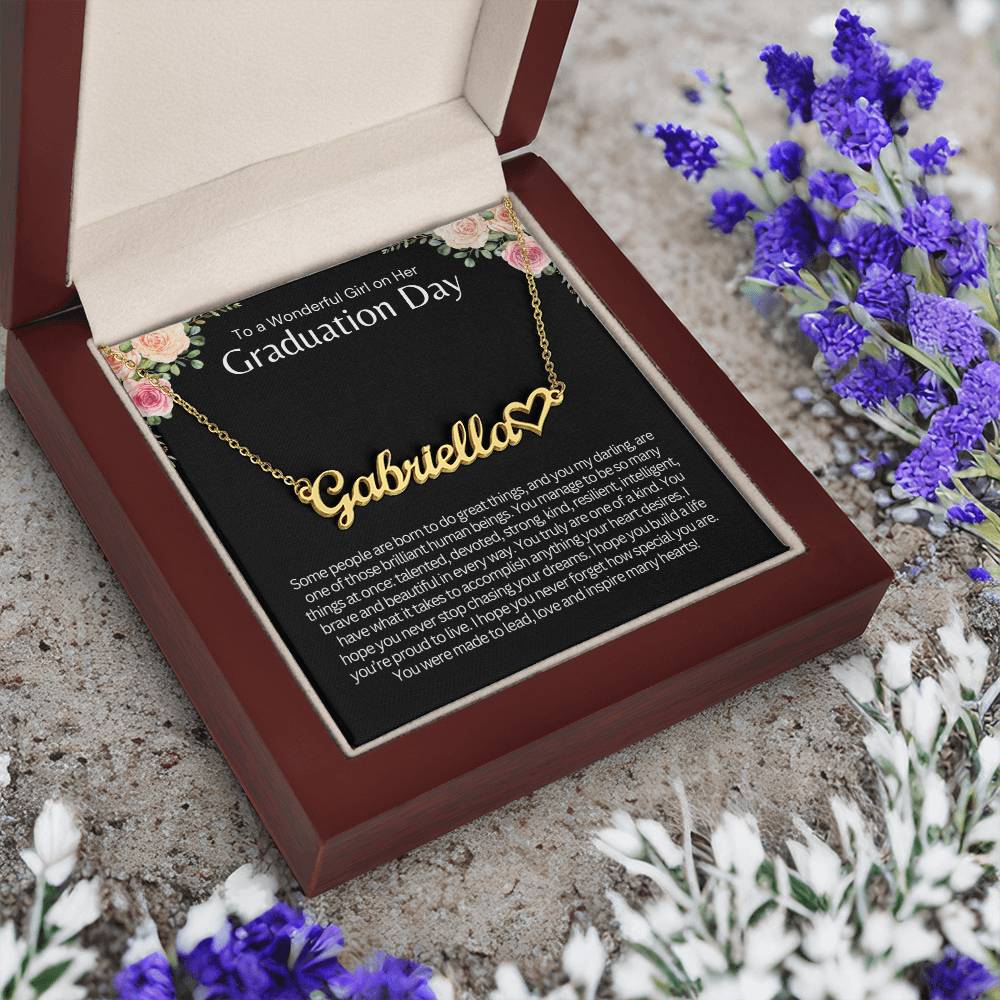 Personalized Graduation Gift for Her, Custom Heart Name Necklace