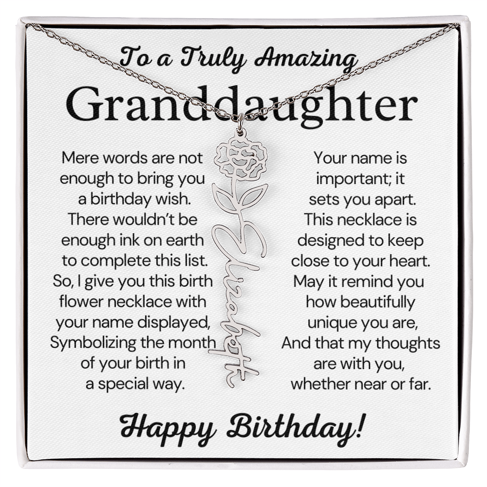 Personalized Birthday Gift for Granddaughter – Customized Birth Flower Name Necklace – Jewelry Gift from Grandma
