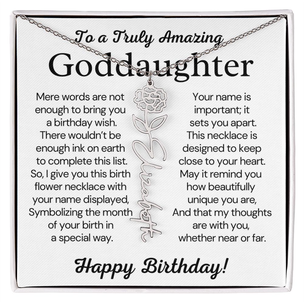 Personalized Birthday Gift for Goddaughter – Customized Birth Flower Name Necklace – Jewelry Gift from Godmother