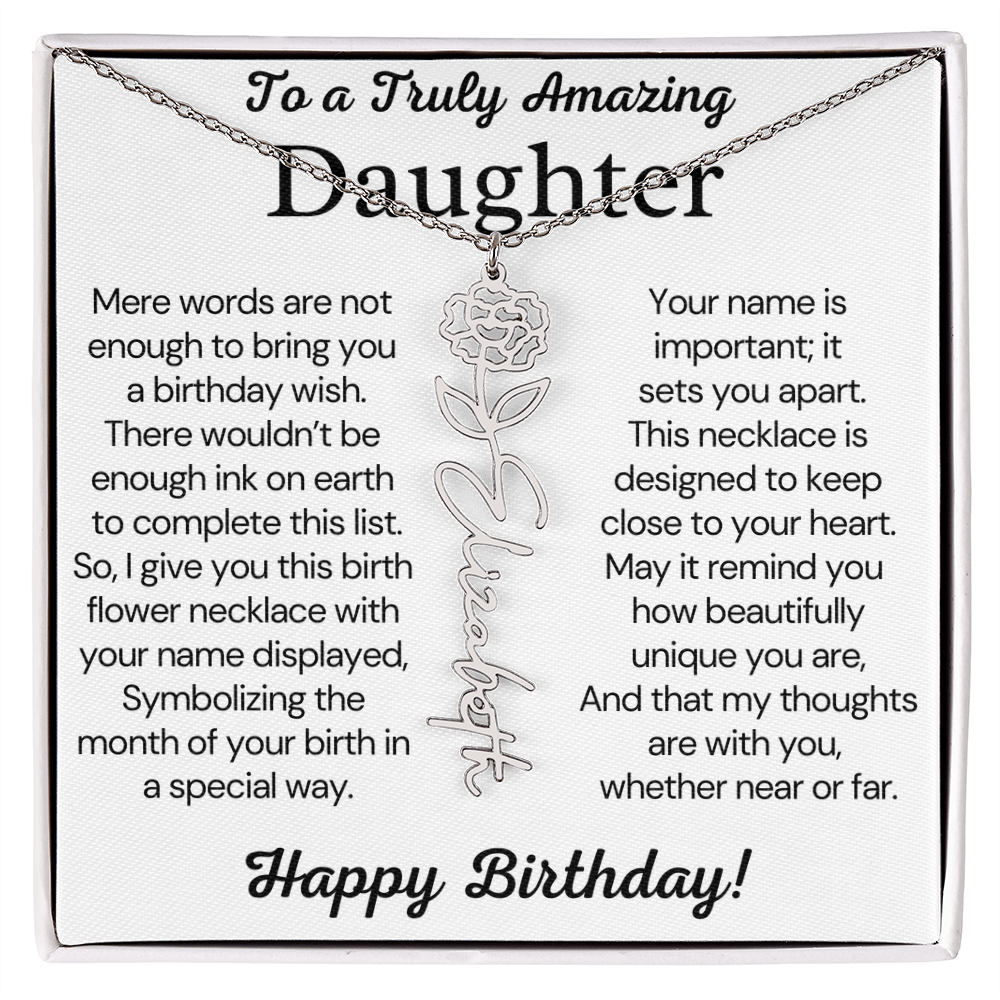 Personalized Birthday Gift for Daughter – Customized Birth Flower Name Necklace – Birthday Jewelry Gift from Mom or Dad