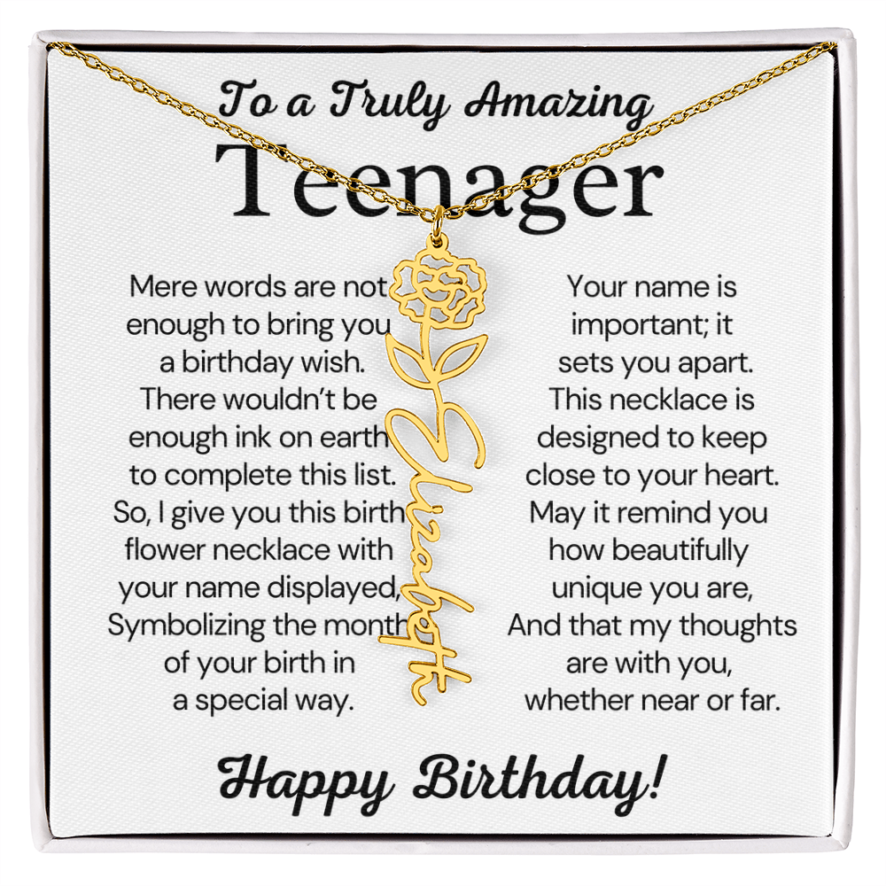 Personalized Gift for Teenager – Customized Birth Flower Name Necklace – Jewelry Gift for 13th Birthday