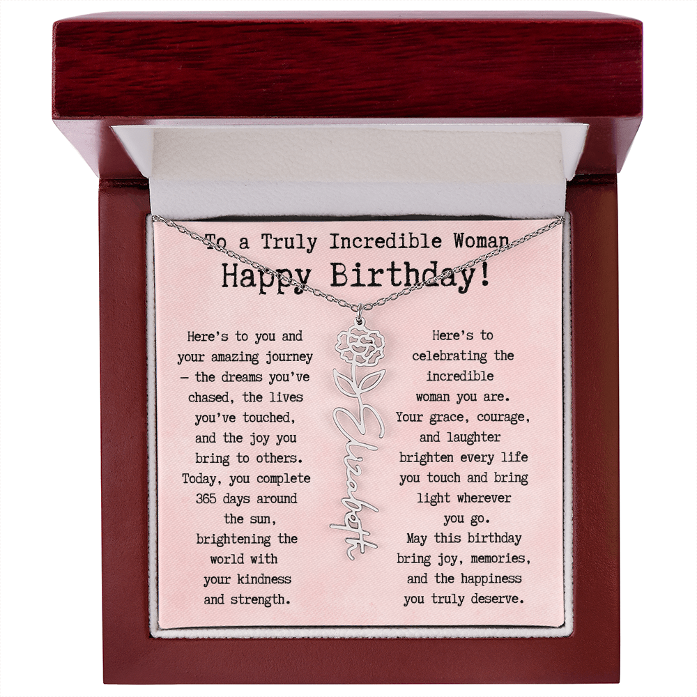 Personalized Birthday Gift for Her – Customized Birth Flower Name Necklace – Unique Jewelry Gift from Friend, Family, or Loved One