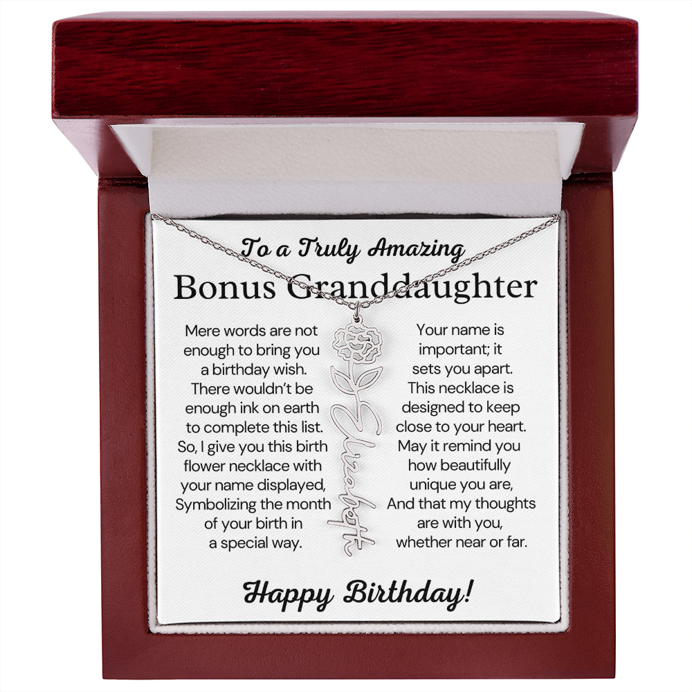 Personalized Bonus Granddaughter Birthday Gift – Customized Birth Flower Name Necklace – Jewelry Gift from Grandma