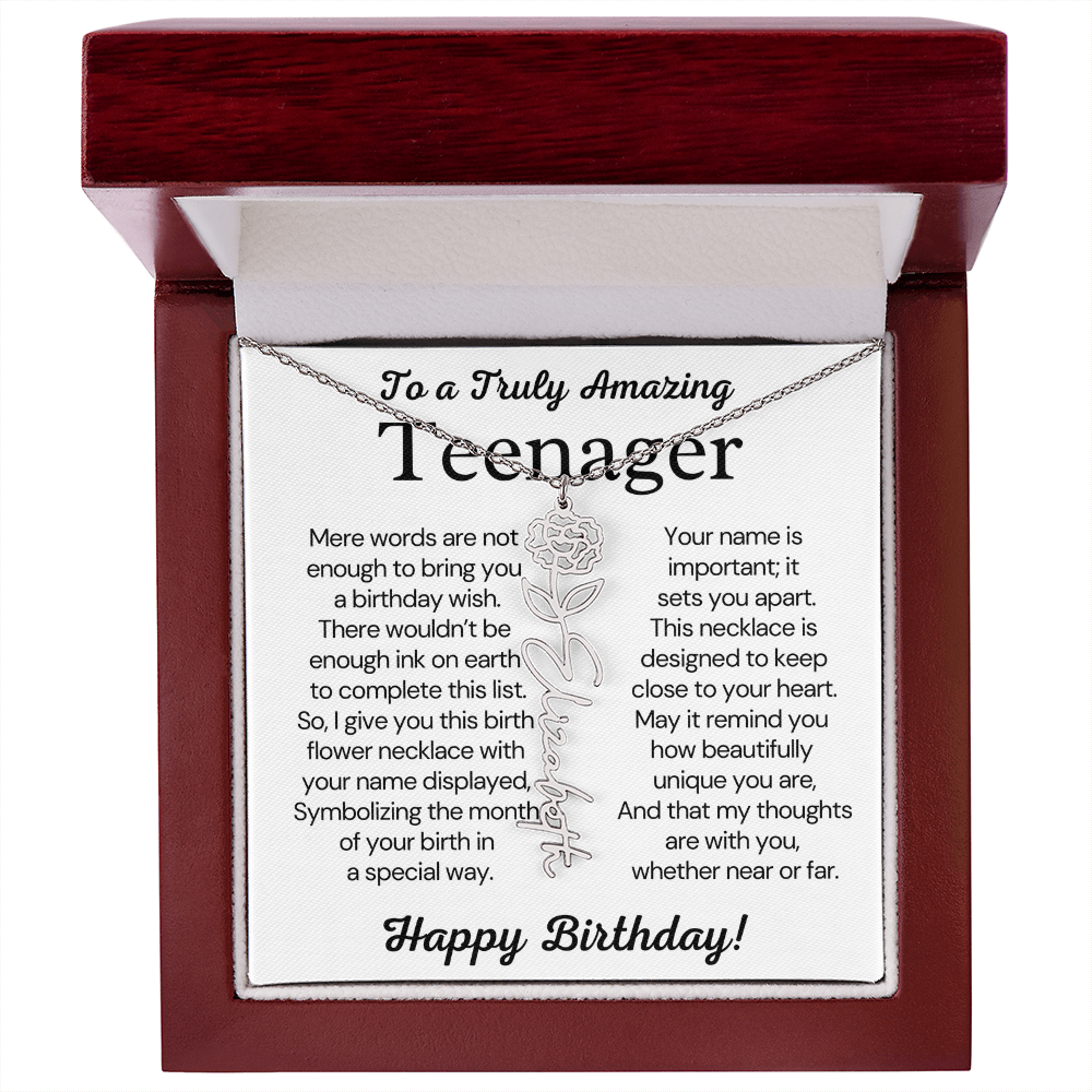 Personalized Gift for Teenager – Customized Birth Flower Name Necklace – Jewelry Gift for 13th Birthday