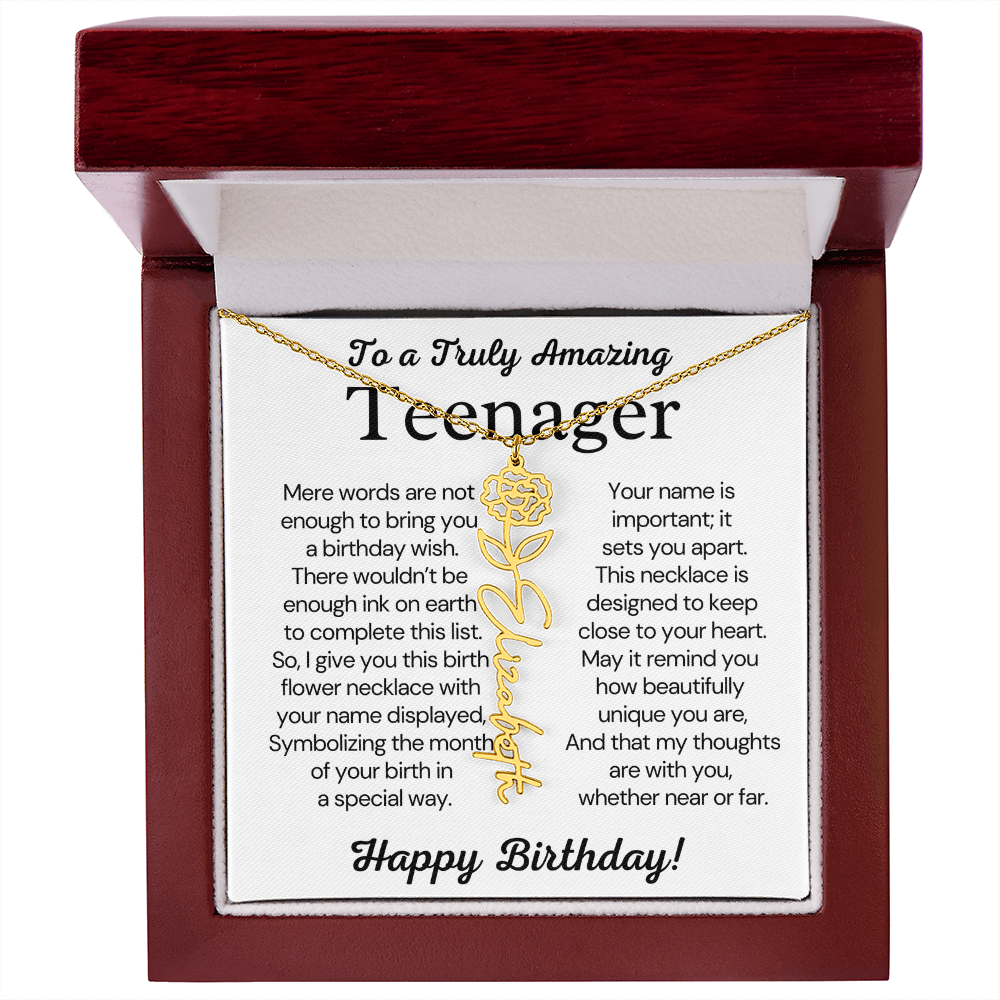 Personalized Gift for Teenager – Customized Birth Flower Name Necklace – Jewelry Gift for 13th Birthday