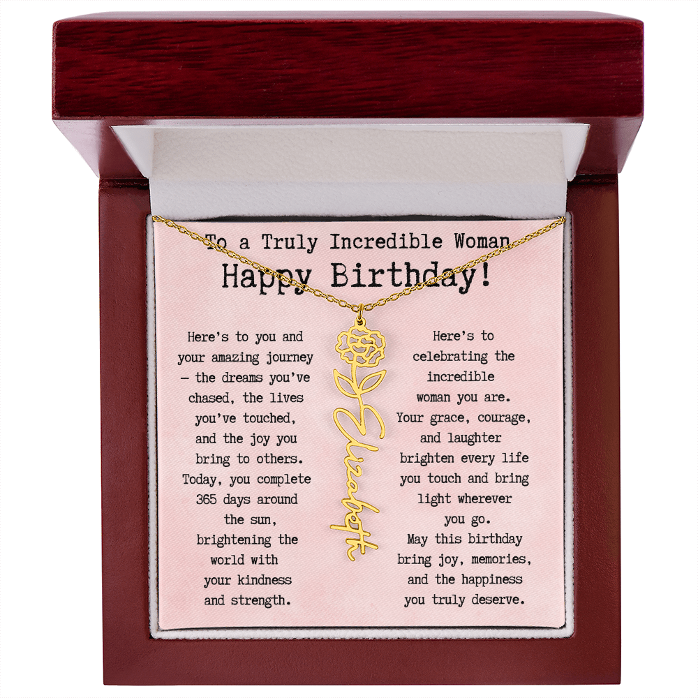 Personalized Birthday Gift for Her – Customized Birth Flower Name Necklace – Unique Jewelry Gift from Friend, Family, or Loved One