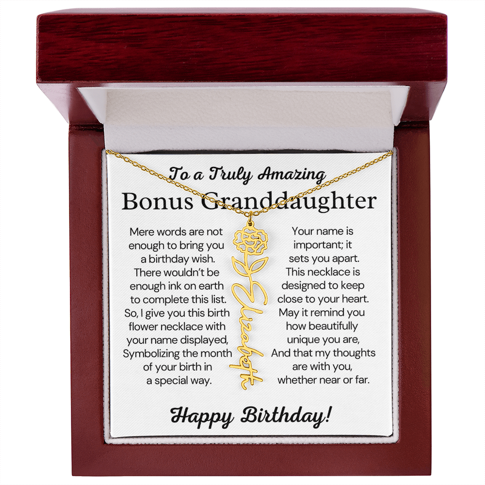 Personalized Bonus Granddaughter Birthday Gift – Customized Birth Flower Name Necklace – Jewelry Gift from Grandma