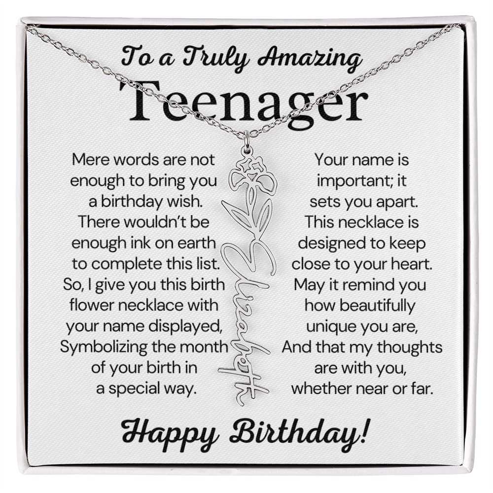 Personalized Gift for Teenager – Customized Birth Flower Name Necklace – Jewelry Gift for 13th Birthday