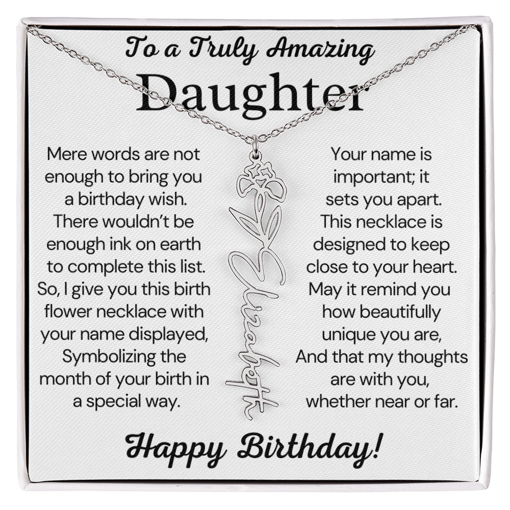 Personalized Birthday Gift for Daughter – Customized Birth Flower Name Necklace – Birthday Jewelry Gift from Mom or Dad