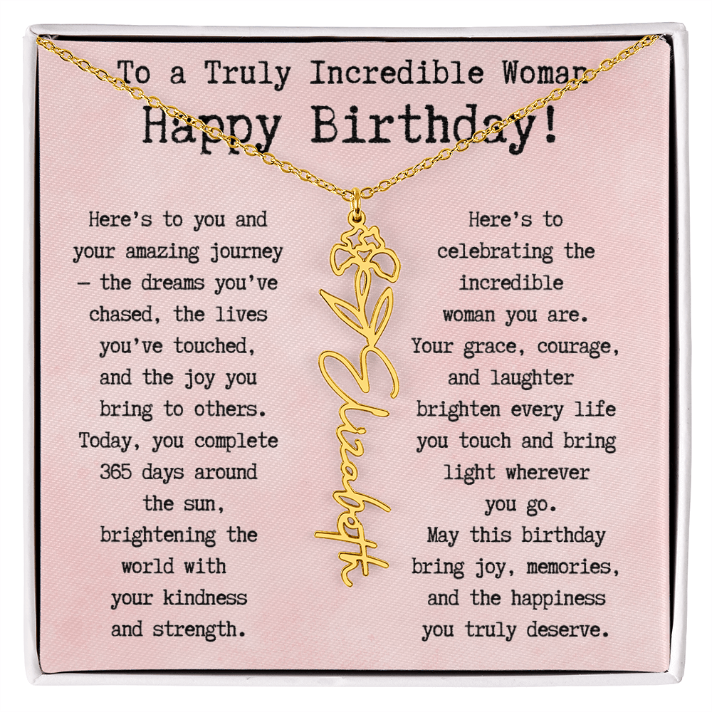 Personalized Birthday Gift for Her – Customized Birth Flower Name Necklace – Unique Jewelry Gift from Friend, Family, or Loved One