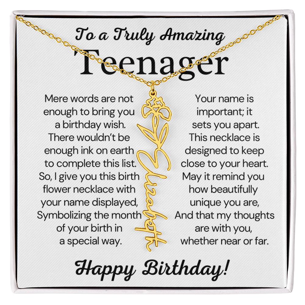 Personalized Gift for Teenager – Customized Birth Flower Name Necklace – Jewelry Gift for 13th Birthday