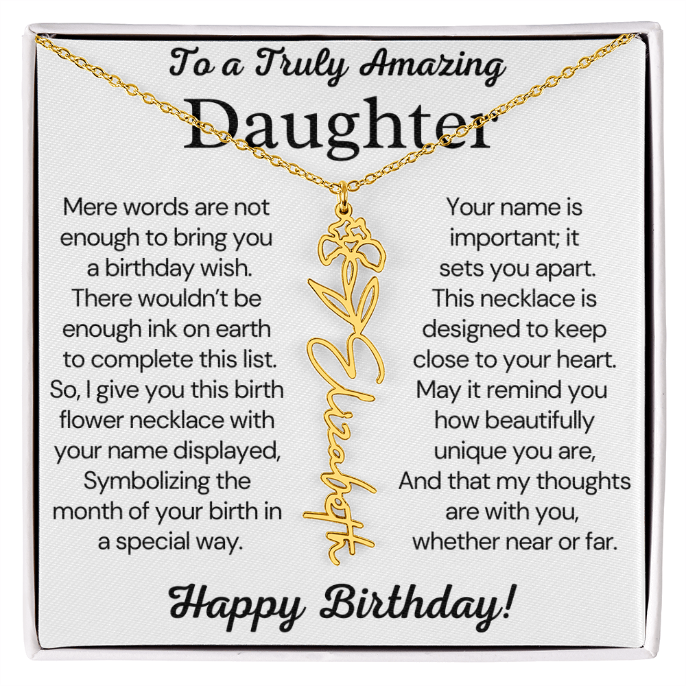 Personalized Birthday Gift for Daughter – Customized Birth Flower Name Necklace – Birthday Jewelry Gift from Mom or Dad