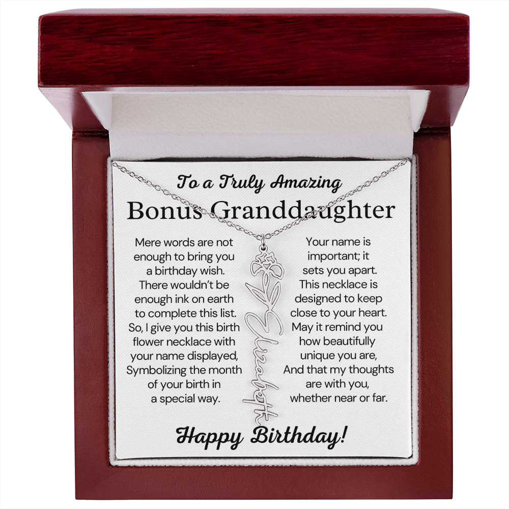 Personalized Bonus Granddaughter Birthday Gift – Customized Birth Flower Name Necklace – Jewelry Gift from Grandma