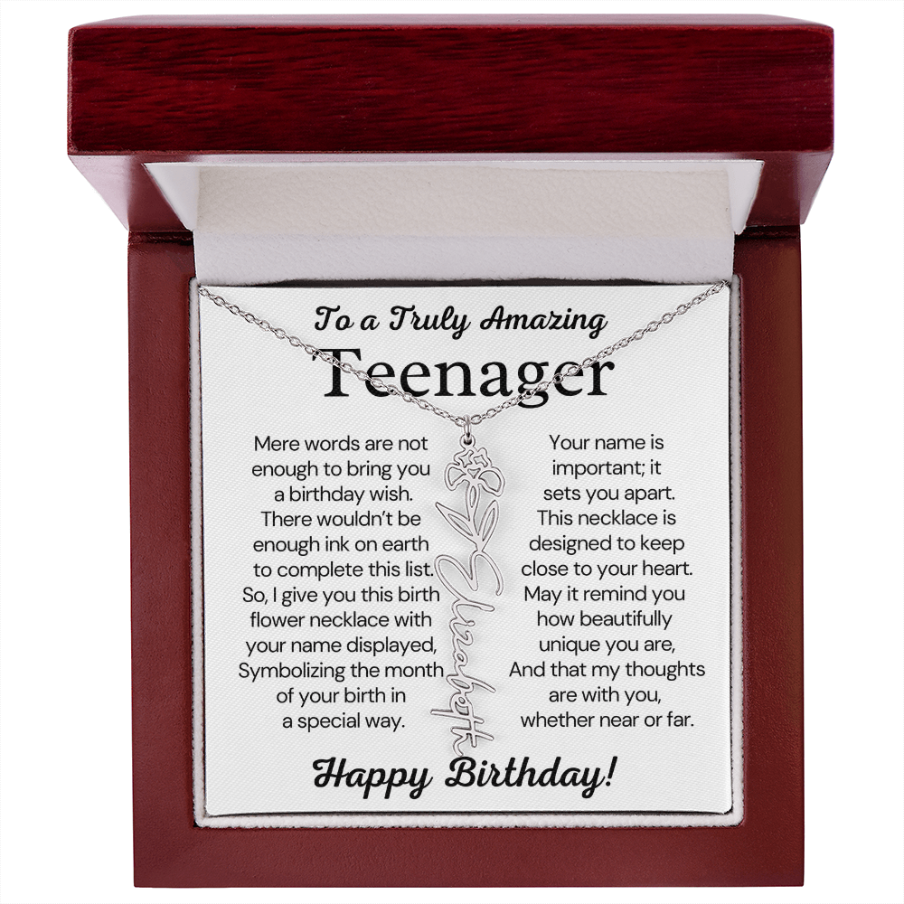 Personalized Gift for Teenager – Customized Birth Flower Name Necklace – Jewelry Gift for 13th Birthday
