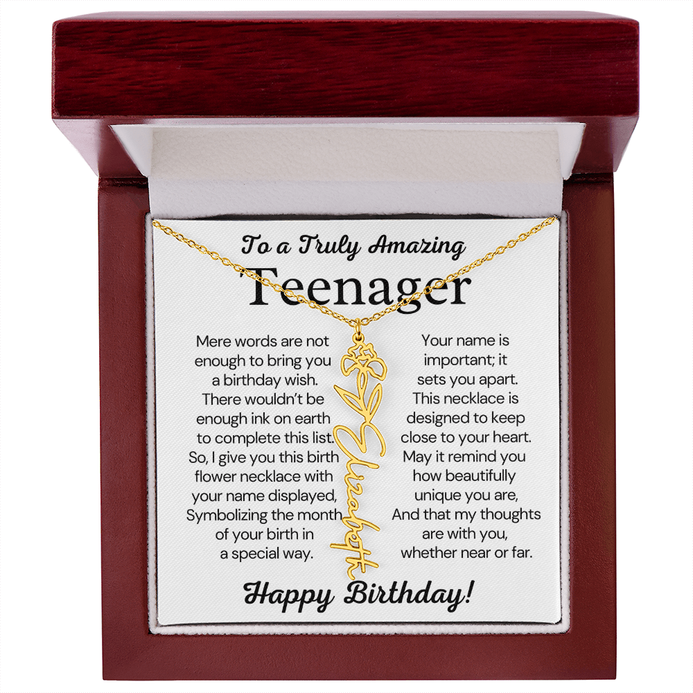 Personalized Gift for Teenager – Customized Birth Flower Name Necklace – Jewelry Gift for 13th Birthday