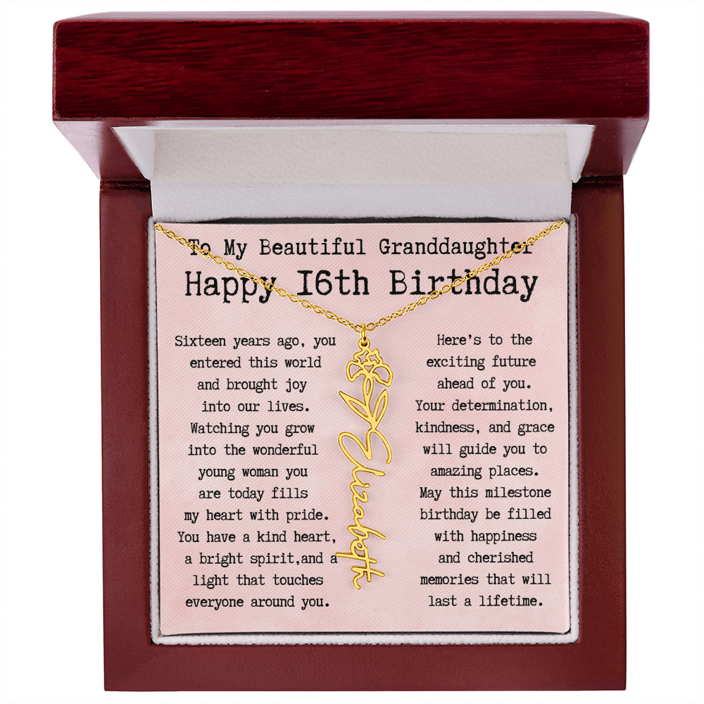 Personalized 16th Birthday Gift for Granddaughter – Customized Birth Flower Name Necklace – Sweet Sixteenth Jewelry Gift from Grandma