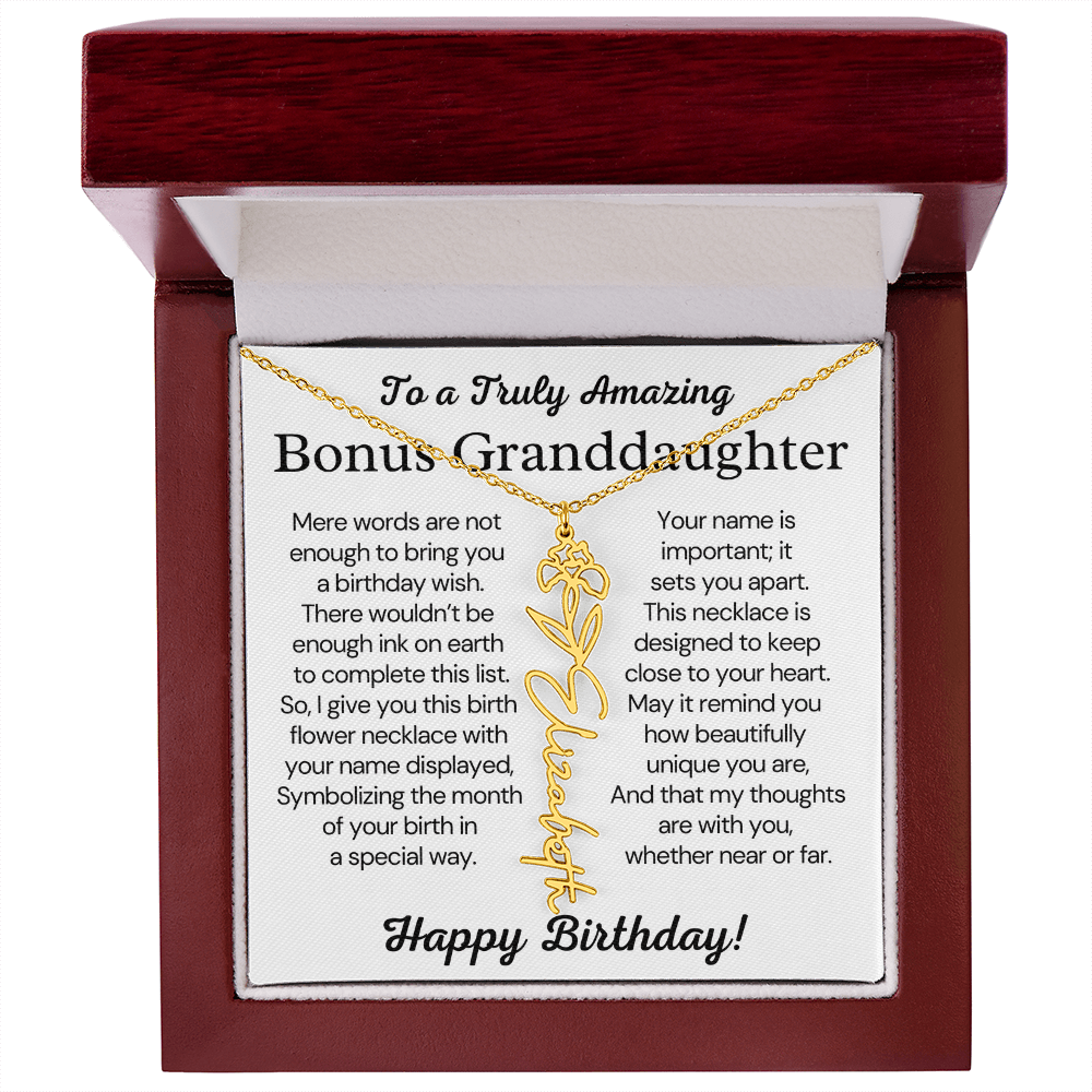 Personalized Bonus Granddaughter Birthday Gift – Customized Birth Flower Name Necklace – Jewelry Gift from Grandma